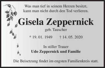 Traueranzeige von Gisela Zeppernick (geb. Tauscher)  von Magdeburger Volksstimme