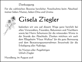 Traueranzeige von Gisela Ziegler  von Magdeburger Volksstimme