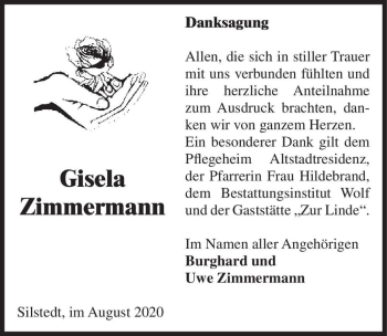 Traueranzeige von Gisela Zimmermann  von Magdeburger Volksstimme
