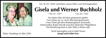 Traueranzeige von Gisela und Werner Buchholz  von Magdeburger Volksstimme