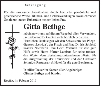 Traueranzeige von Gitta Bethge  von Magdeburger Volksstimme