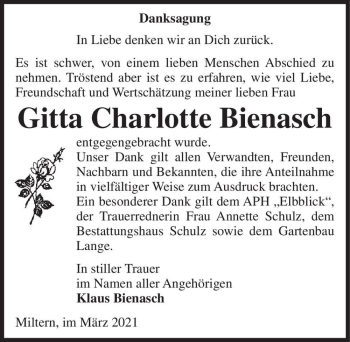 Traueranzeige von Gitta Charlotte Bienasch  von Magdeburger Volksstimme