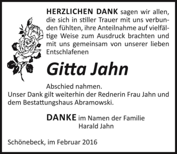 Traueranzeige von Gitta Jahn  von Magdeburger Volksstimme