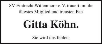 Traueranzeige von Gitta Köhn  von Magdeburger Volksstimme