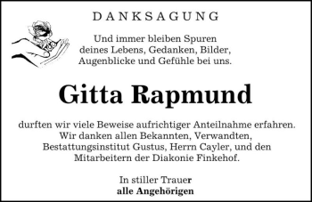 Traueranzeige von Gitta Rapmund  von Magdeburger Volksstimme