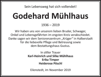 Traueranzeige von Godehard Mühlhaus  von Magdeburger Volksstimme