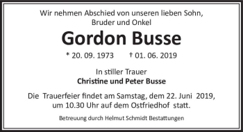 Traueranzeige von Gordon Busse  von Magdeburger Volksstimme