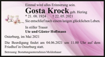 Traueranzeige von Gosta Krock (geb. Hering)  von Magdeburger Volksstimme