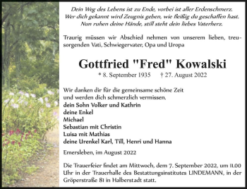 Traueranzeige von Gottfried 