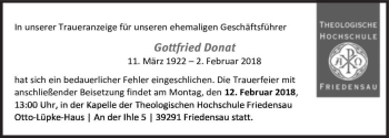 Traueranzeige von Gottfried Donat  von Magdeburger Volksstimme