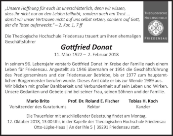 Traueranzeige von Gottfried Donath  von Magdeburger Volksstimme