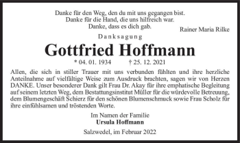 Traueranzeige von Gottfried Hoffmann  von Magdeburger Volksstimme