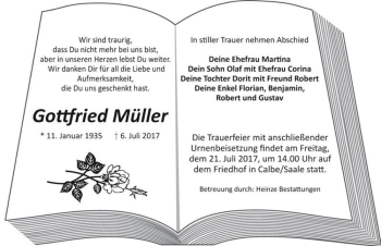 Traueranzeige von Gottfried Müller  von Magdeburger Volksstimme
