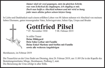 Traueranzeige von Gottfried Pilsel  von Magdeburger Volksstimme