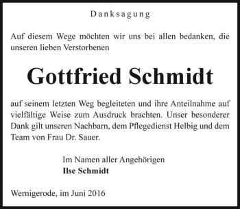 Traueranzeige von Gottfried Schmidt  von Magdeburger Volksstimme