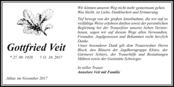 Traueranzeige von Gottfried Veit  von Magdeburger Volksstimme