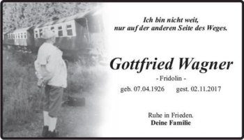 Traueranzeige von Gottfried Wagner (-Fridolin-)  von Magdeburger Volksstimme