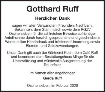 Traueranzeige von Gotthard Ruff  von Magdeburger Volksstimme