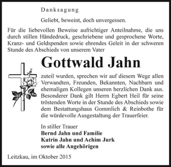 Traueranzeige von Gottwald Jahn  von Magdeburger Volksstimme