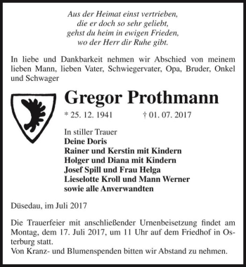 Traueranzeige von Gregor Prothmann  von Magdeburger Volksstimme