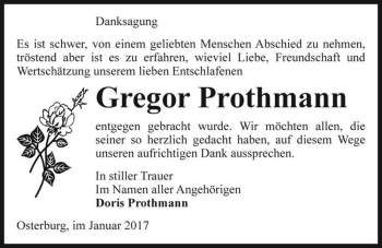 Traueranzeige von Gregor Prothmann  von Magdeburger Volksstimme