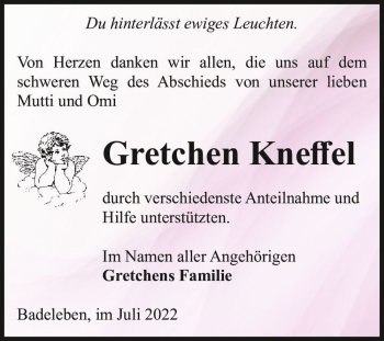 Traueranzeige von Gretchen Kneffel  von Magdeburger Volksstimme
