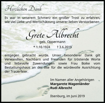 Traueranzeige von Grete Albrecht (geb. Oppermann)  von Magdeburger Volksstimme