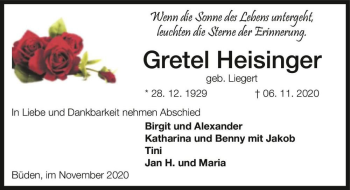 Traueranzeige von Gretel Heisinger (geb. Liegert)  von Magdeburger Volksstimme