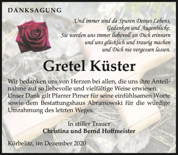 Traueranzeige von Gretel Küster  von Magdeburger Volksstimme