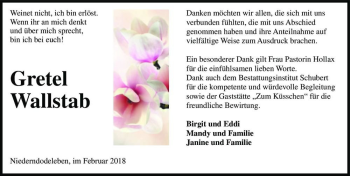 Traueranzeige von Gretel Wallstab  von Magdeburger Volksstimme