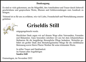 Traueranzeige von Griseldis Still  von Magdeburger Volksstimme