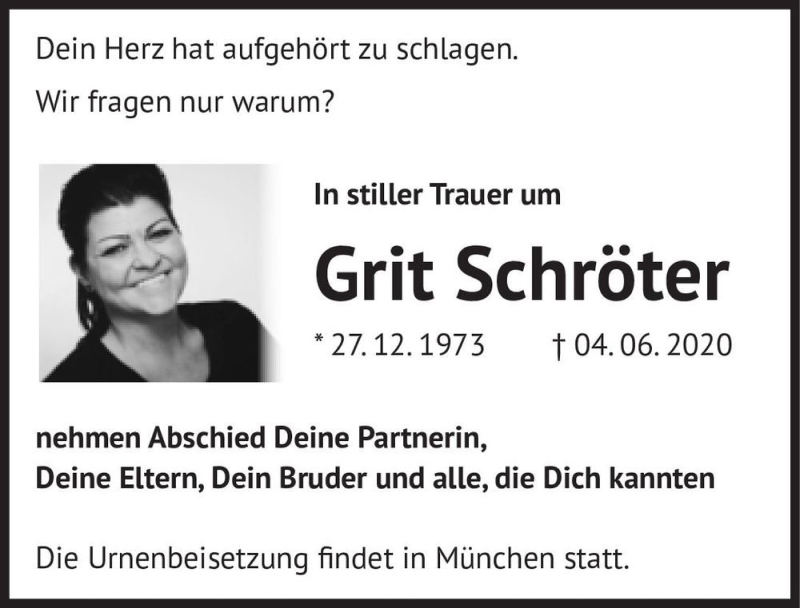  Traueranzeige für Grit Schröter  vom 13.06.2020 aus Magdeburger Volksstimme