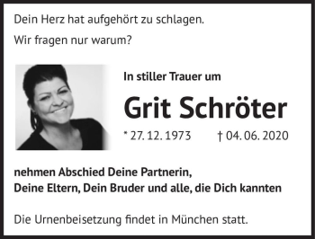 Traueranzeige von Grit Schröter  von Magdeburger Volksstimme