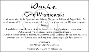 Traueranzeige von Grit Wisniewski  von Magdeburger Volksstimme