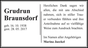 Traueranzeige von Grudrun Braunsdorf  von Magdeburger Volksstimme