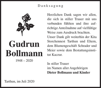 Traueranzeige von Gudrun Bollmann  von Magdeburger Volksstimme