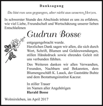 Traueranzeige von Gudrun Bosse  von Magdeburger Volksstimme
