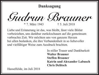 Traueranzeige von Gudrun Brauner  von Magdeburger Volksstimme