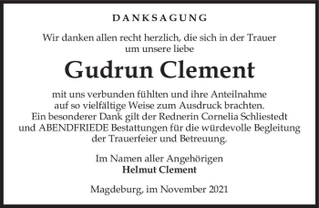 Traueranzeige von Gudrun Clement  von Magdeburger Volksstimme