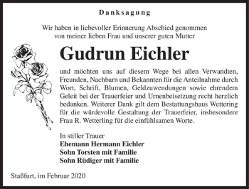 Traueranzeige von Gudrun Eichler  von Magdeburger Volksstimme