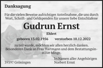 Traueranzeige von Gudrun Ernst (geb. Ehlert)  von Magdeburger Volksstimme