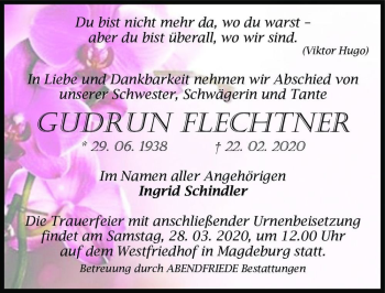 Traueranzeige von Gudrun Flechtner  von Magdeburger Volksstimme