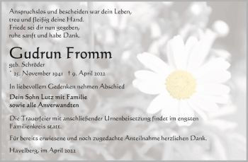 Traueranzeige von Gudrun Fromm (geb. Schröder)  von Magdeburger Volksstimme