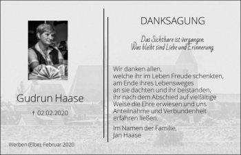 Traueranzeige von Gudrun Haase  von Magdeburger Volksstimme