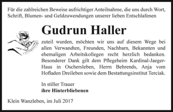 Traueranzeige von Gudrun Haller  von Magdeburger Volksstimme