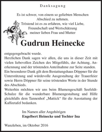 Traueranzeige von Gudrun Heinecke  von Magdeburger Volksstimme