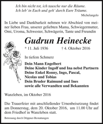 Traueranzeige von Gudrun Heinecke  von Magdeburger Volksstimme
