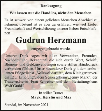 Traueranzeige von Gudrun Herzmann  von Magdeburger Volksstimme
