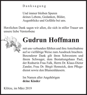 Traueranzeige von Gudrun Hoffmann  von Magdeburger Volksstimme