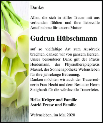 Traueranzeige von Gudrun Hübschmann  von Magdeburger Volksstimme